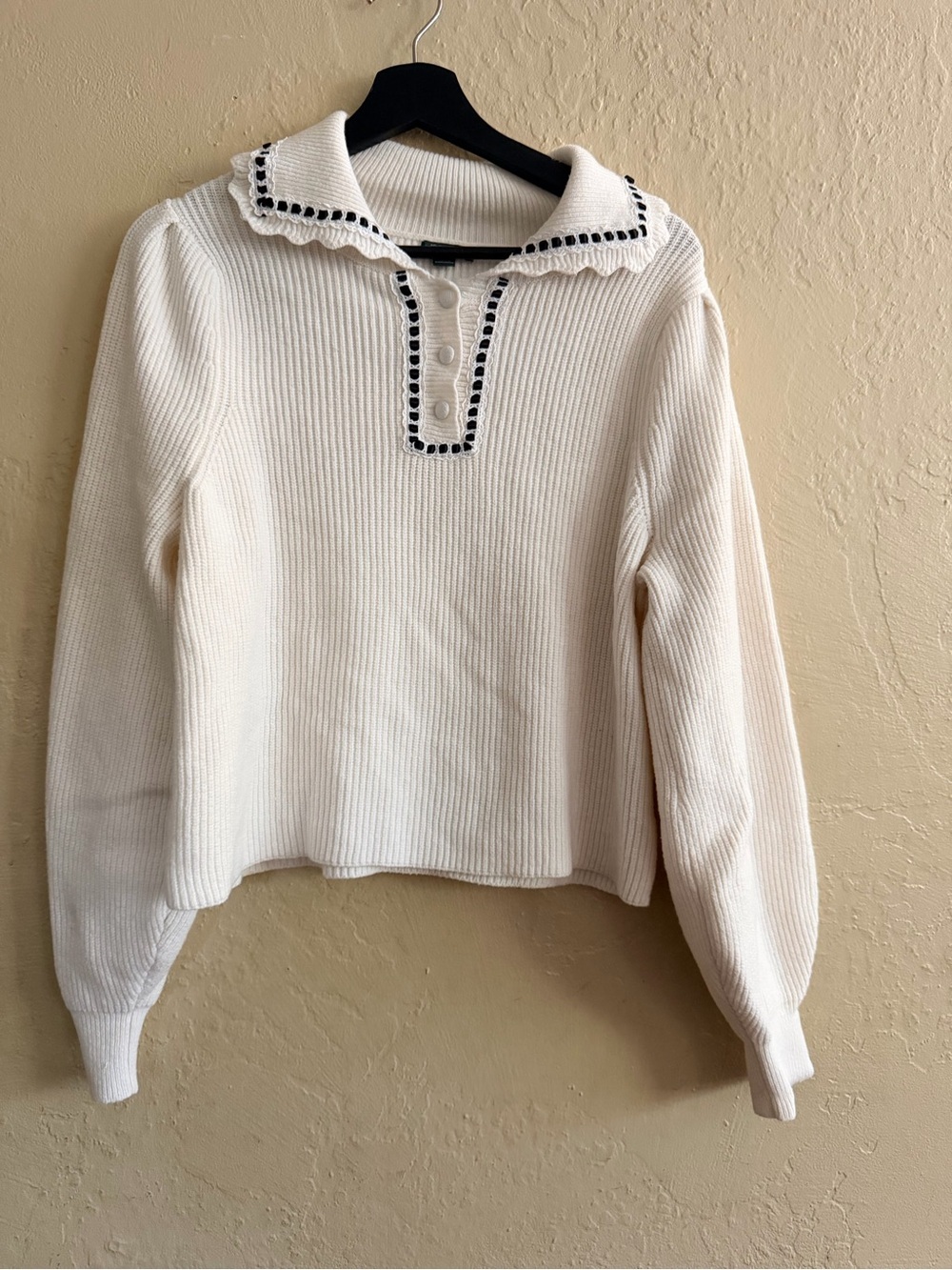 wild fable Cream Ribbed Knit Sweater with Green Logo Tag - Picture 1 of 5